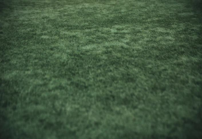 Two people wearing black hoodies with red letters pose on a football field but the image is out of focus