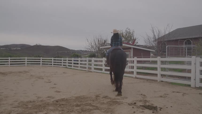 A woman riding a horse