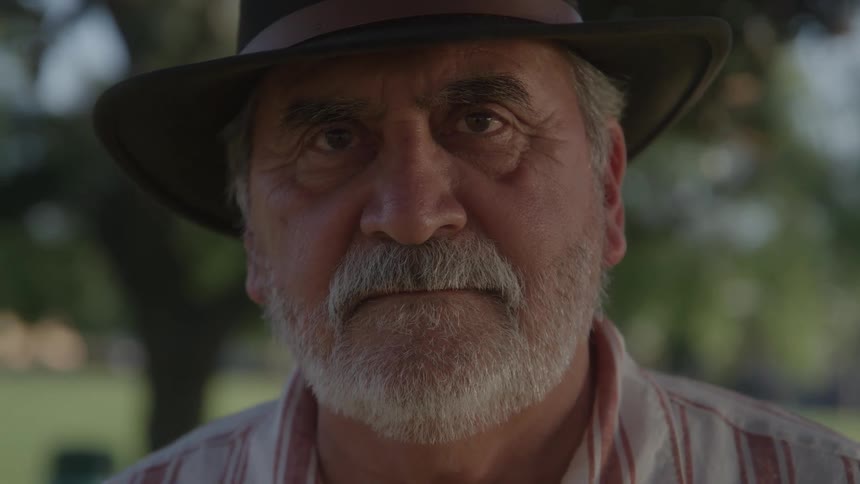 A man looks at the camera