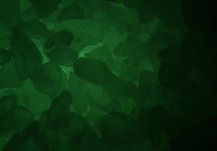 Irregular surface of minerals in dark green tones under low light