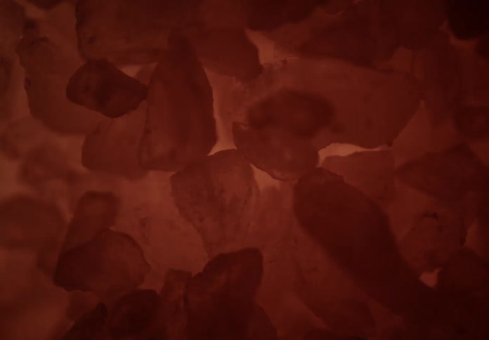 Reddish crystals seen in closeup