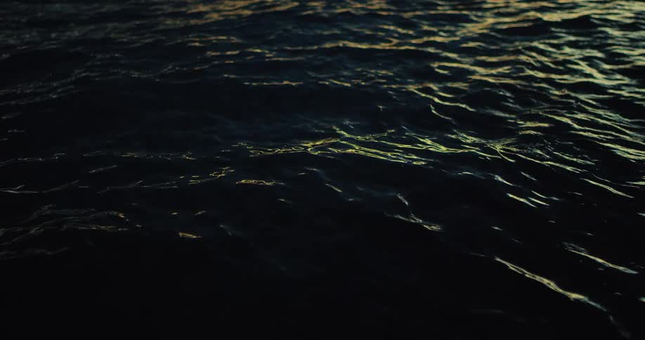 Dark sea waves reflect golden light at sunset