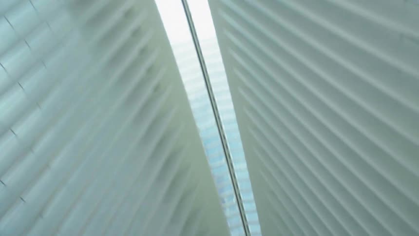 Tourists take pictures of the large buildings skylight