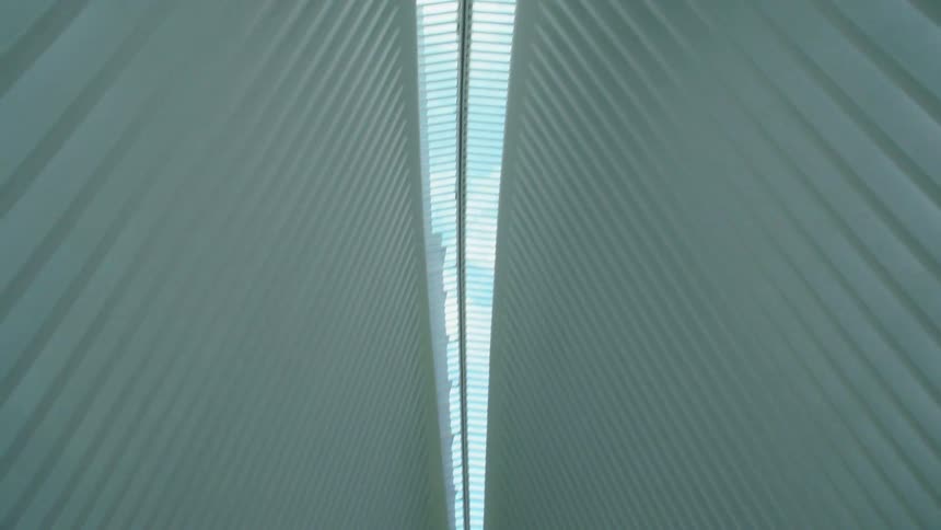 Symmetrical and futuristic structure frames the constant flow of people in the heart of new york