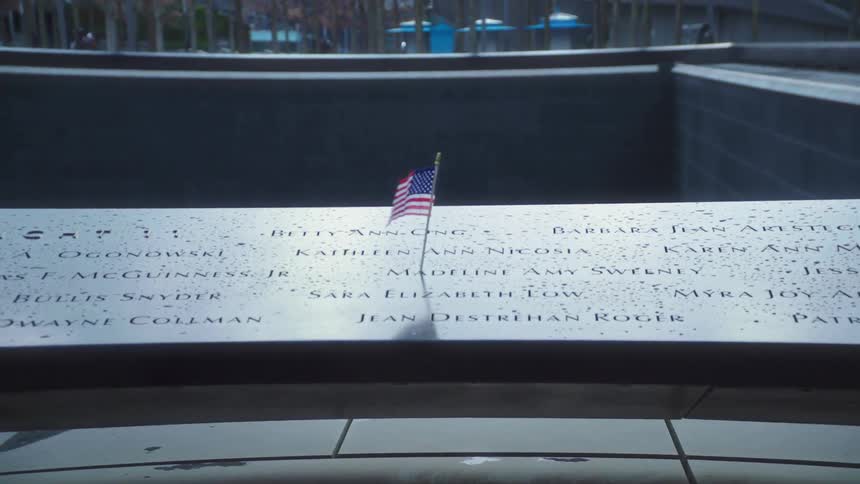 A flag in the middle of a memorial