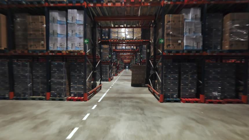 Interior walkways in a fully stacked product warehouse