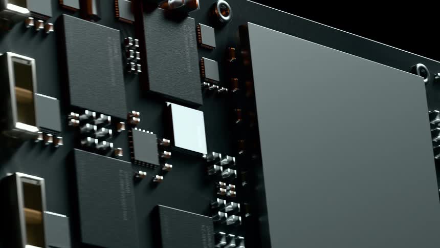 Electronic circuit board with components in focus