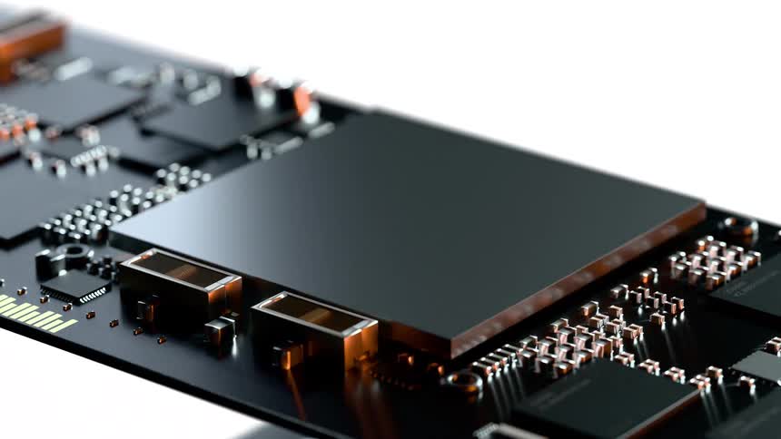 Closeup of components on an electronic circuit board