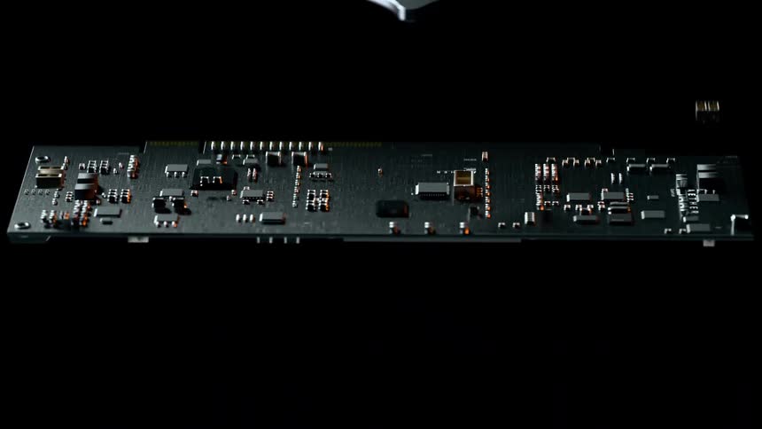 Electronic circuit board displaying various mounted components