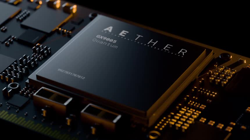 Aether gx9085 quantum chip installed on an electronic circuit board