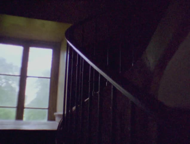 A long dark stairwell goes up a home