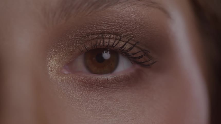 Brown eye with goldentoned makeup in closeup