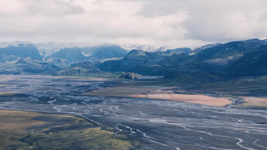 Mountains are at the end of the landscape