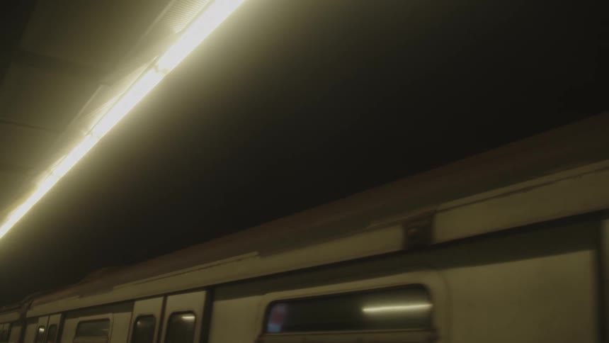 The train travels in the subway