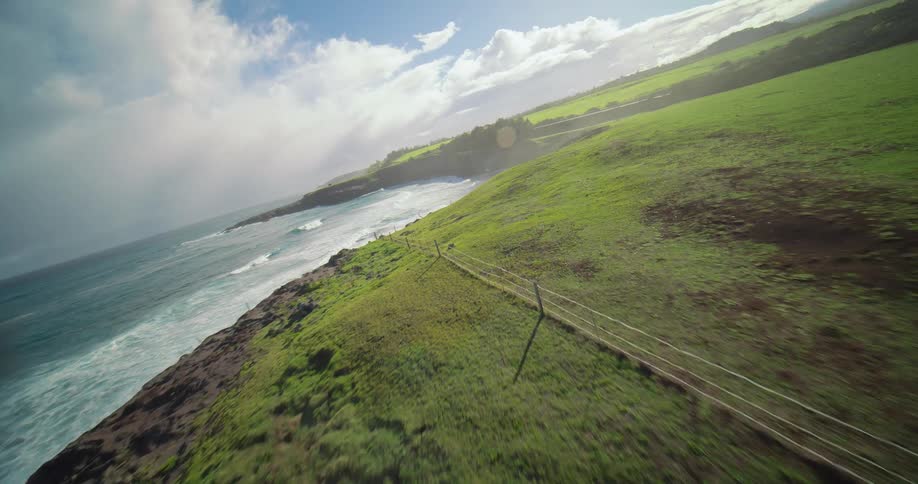 Flying over a large coastal area