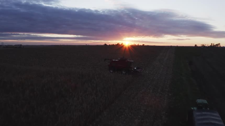 The sun is rising on the large farm land