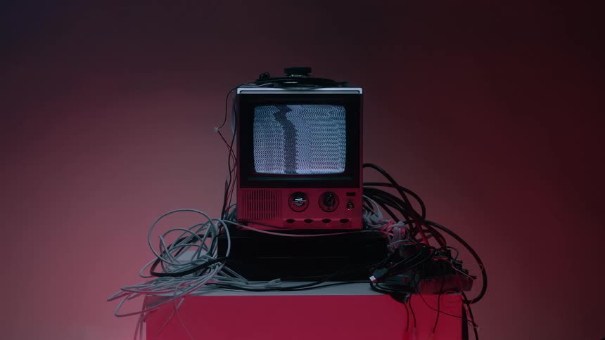 The television screen is full of static