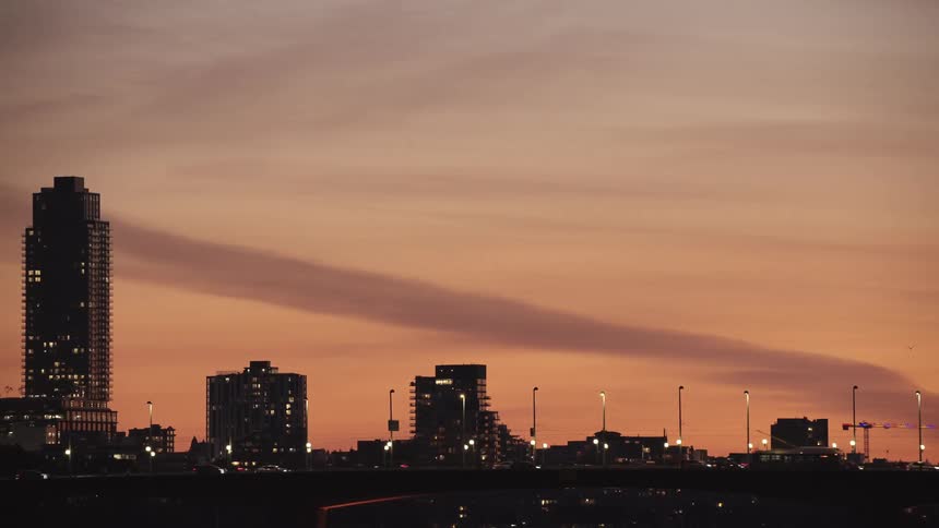 Traffic flows on the freeway in the city