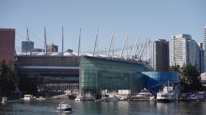 The boat travels from the stadium in the city