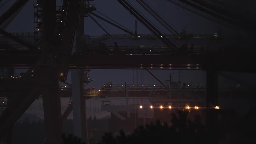 The train moves on the overpass then stops