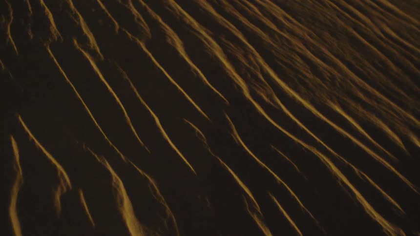 Golden light rakes across windcarved sand ripples creating long parallel shadows