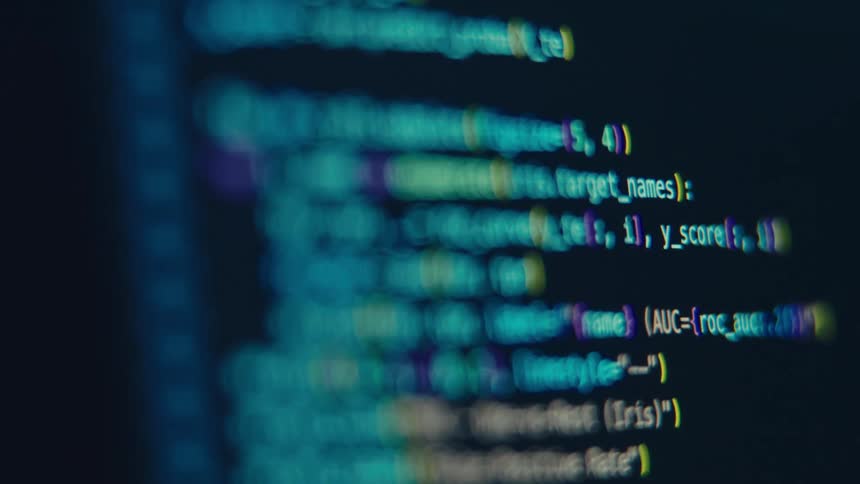 Close up of a computer screen displaying a coding software interface