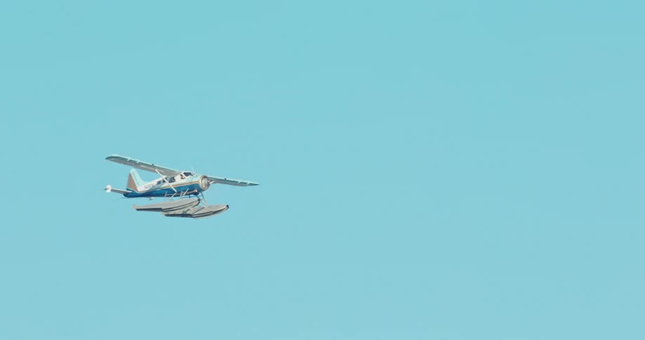 Seaplane flying against a clear blue sky
