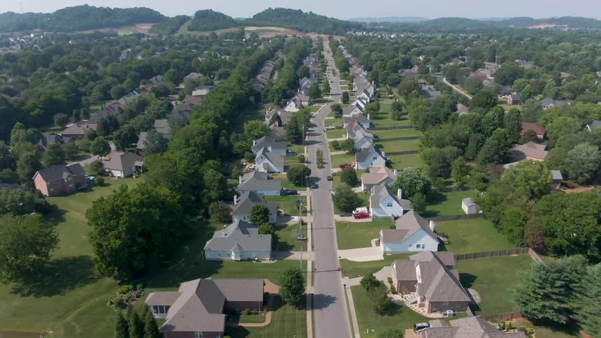 Trees line the homes in the suburb