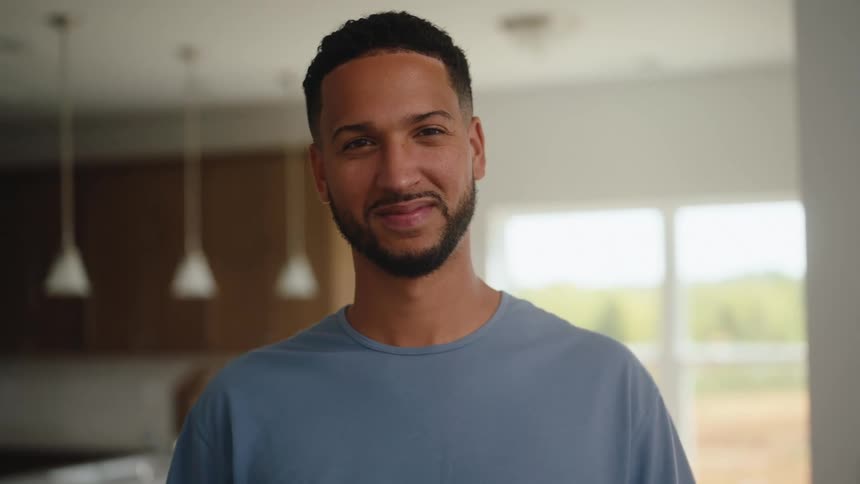 The man turns his head and smiles