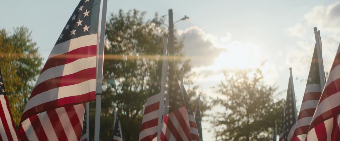 American flags swaying in the breeze