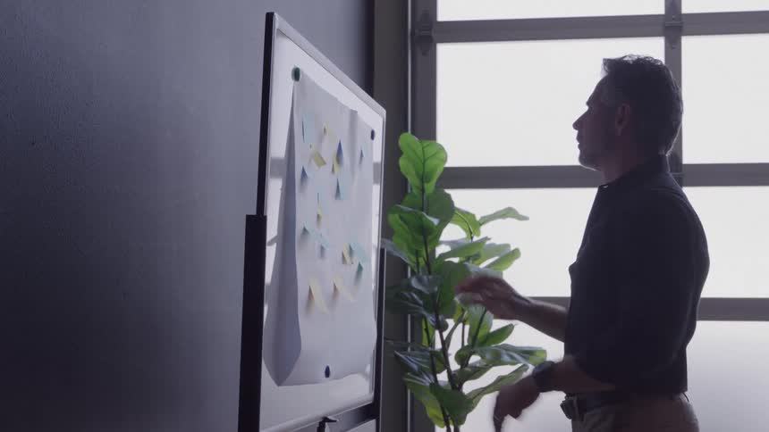 Man points to a chart pinned on the planning board