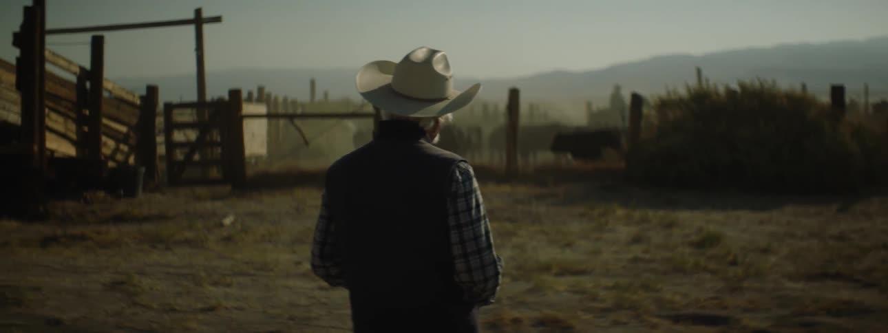 A man looks out over a farm