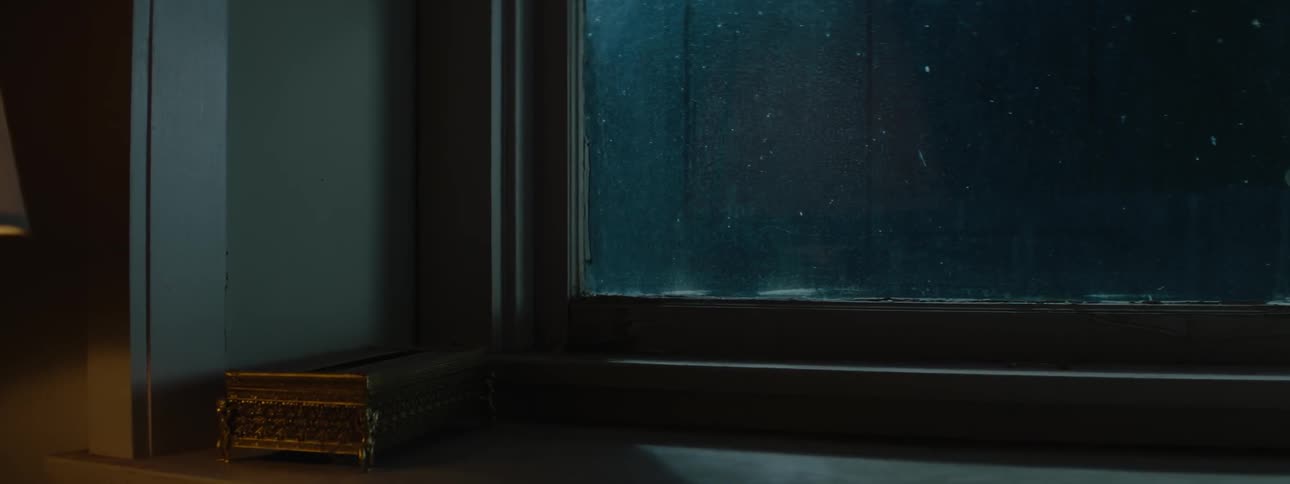 A window pane and window at night