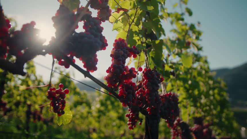 Bright sun flares on the vineyard