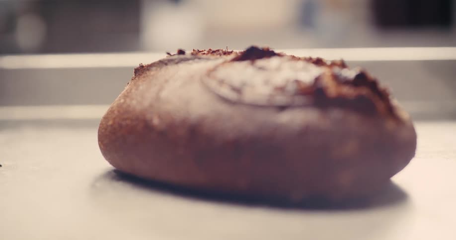 A loaf of fresh baked bread is on display