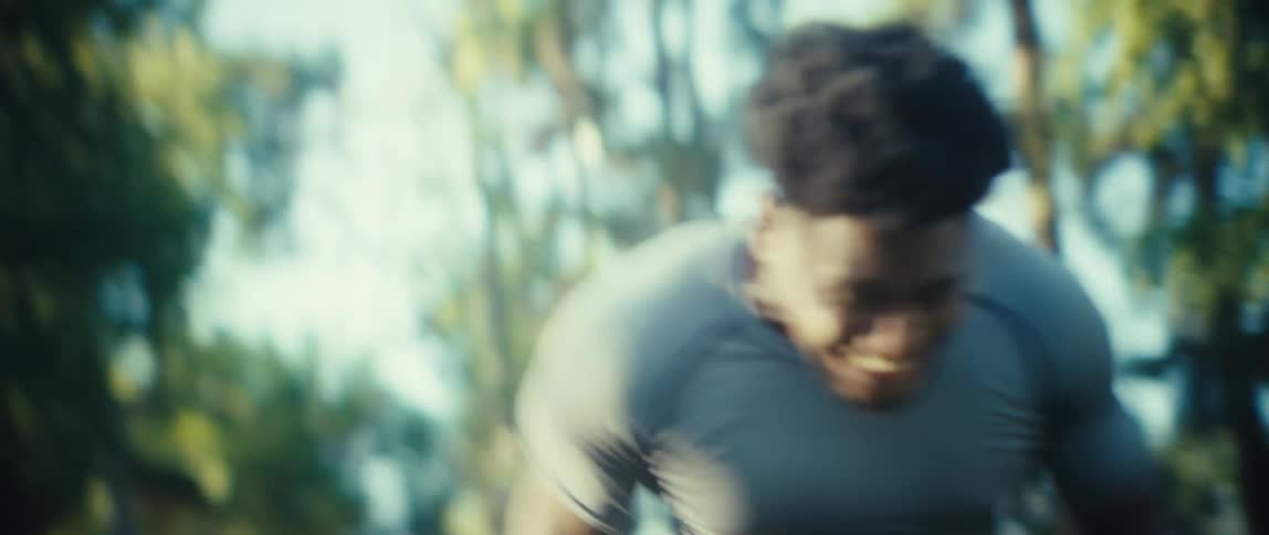 The man struggles as he runs in place