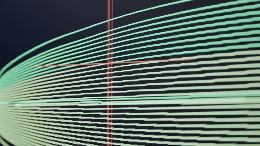 Colored lines and numbers appear on a blue screen with the look of a digital chart