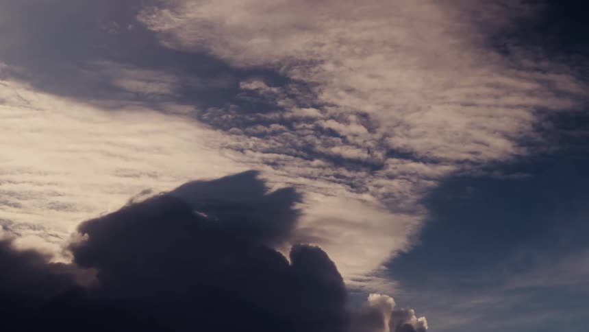 Aerial of various moving clouds in the sky during daytime