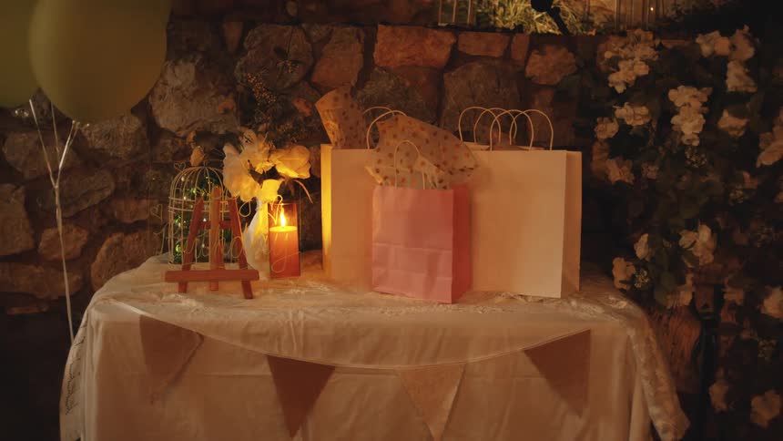 Birthday bags on a table