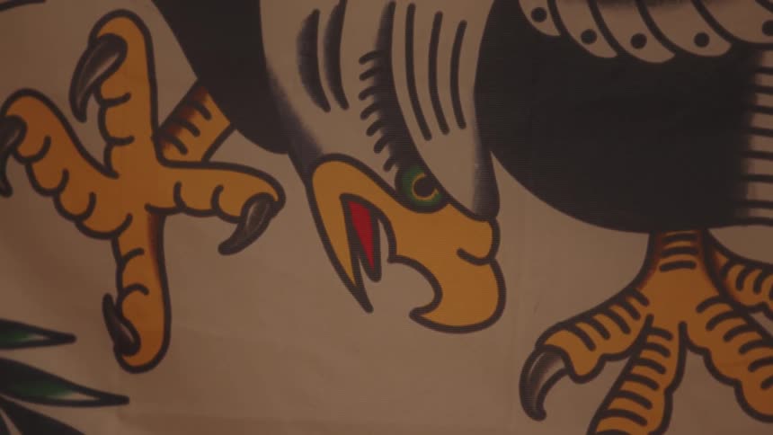 A painting of a large eagle mascot