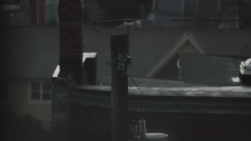 A close up of a power line