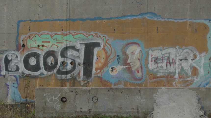 Graffiti covers a wall during the daytime