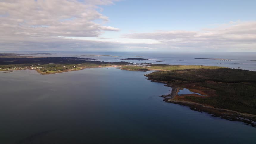 A large area of water and some land