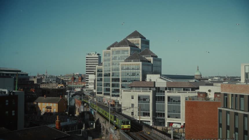 The train passes through the city