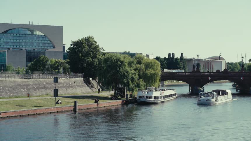The ferry transports people in the city