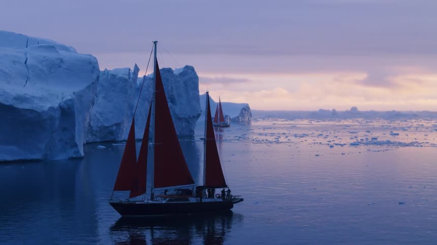 Boats in the icy waters
