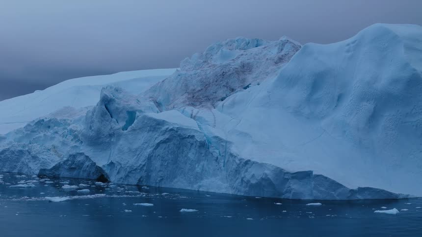 Melting glacier and ice in the water along the arctic coast