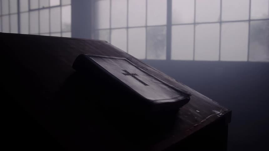 The bible is on the altar in the church