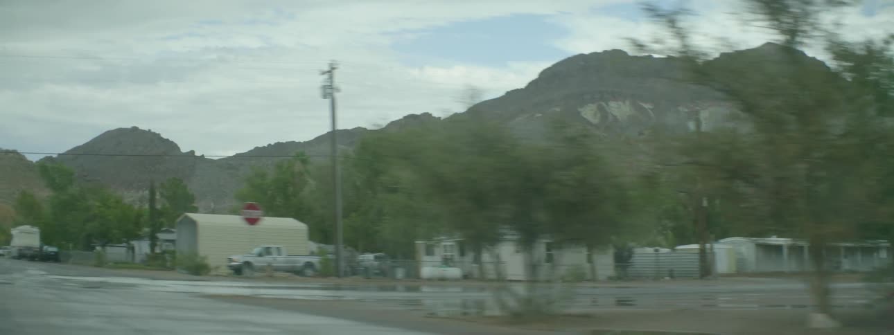 Houses are lined by the mountain