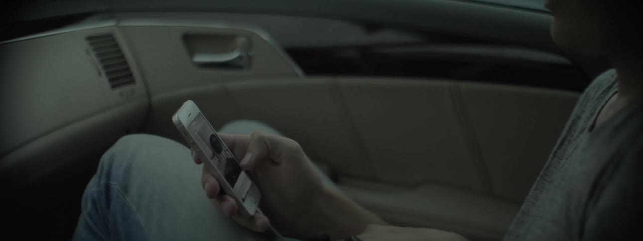Person looking through their smartphone while sitting in a car